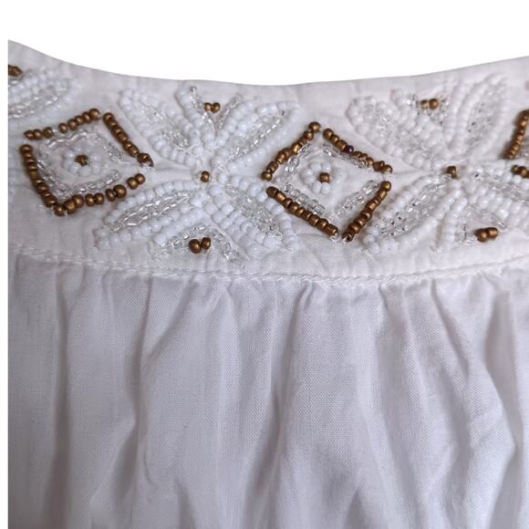 NEW CHARTER CLUB Artsy Beaded Blouse Peasant Top M Cotton Boho Fresh Breathable - Picture 2 of 11